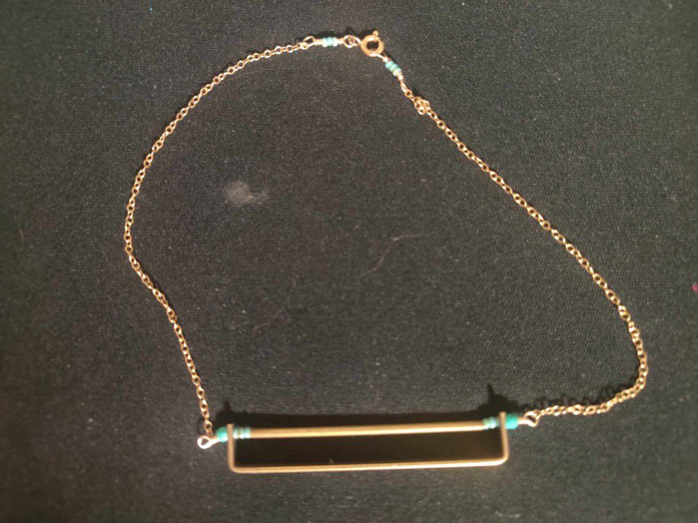 Gold Chain. Brass Bar W Turquoise.