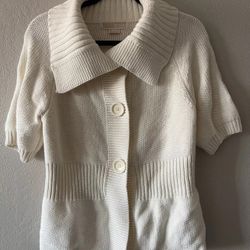 Michael Kors, Women’s Cream Knitted Shortsleeved Button Sweater/cardigan, Size M