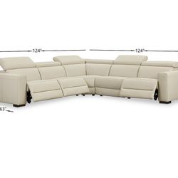 5 Piece, 3 Leather Power Recliner “L” Sectional Sofa