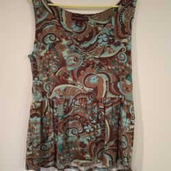 Womens Bandolino Sleeveless Scoop Neck Green & Brown Floral Top Size XL Blouse