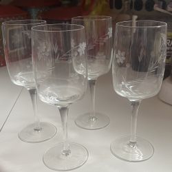 Vintage Floral Etched Wine Water Glasses