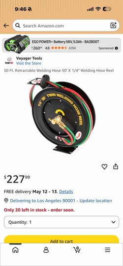 50 Ft. Retractable Welding Hose 50' X 1/4" Welding Hose Reel 36 150$