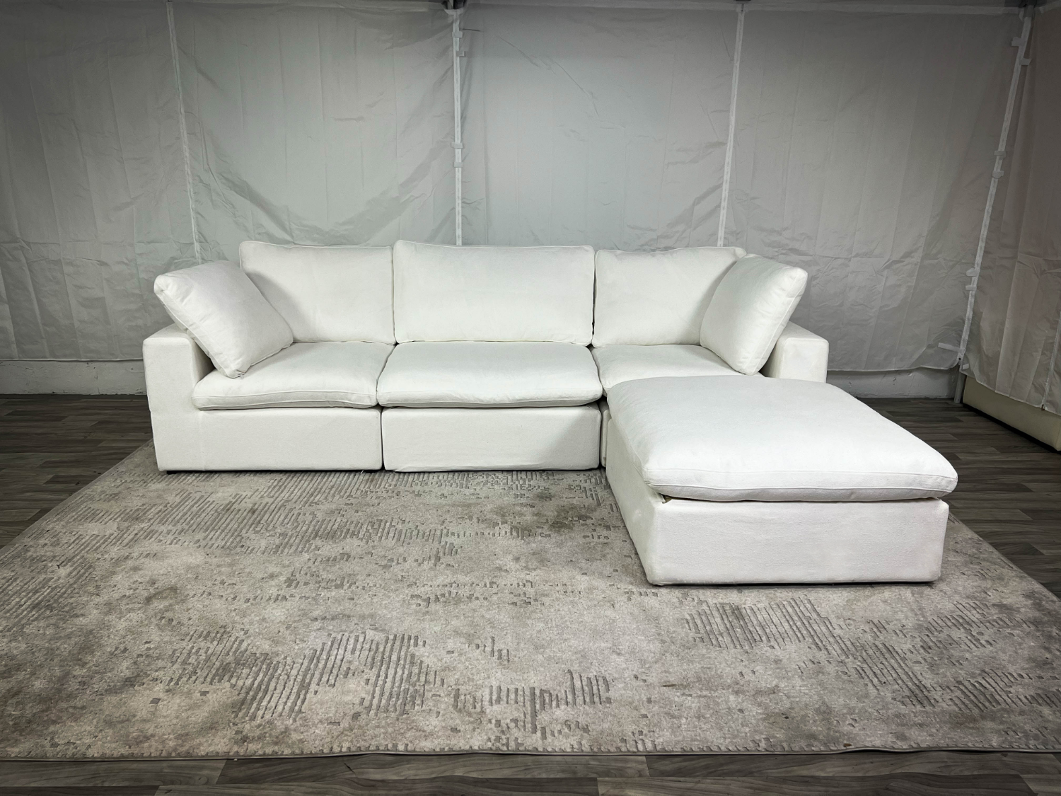 ( Delivery Available ) Modular Cloud White Sectional Couch with Storage Ottoman