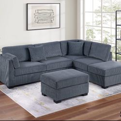 Corduroy Sectional Sofa With Ottoman