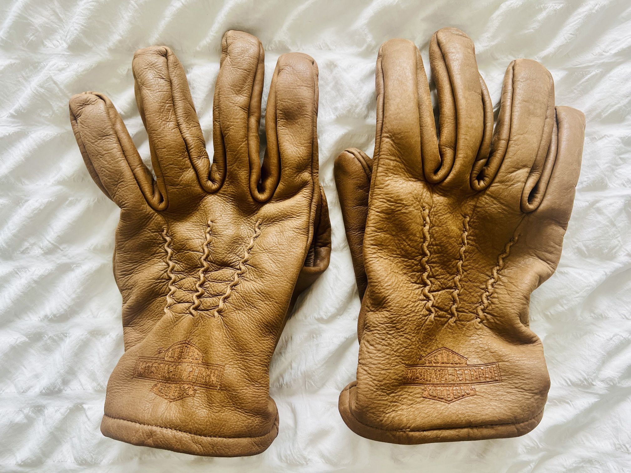 Genuine Harley Davidson Leather Gloves, Tan, Size L