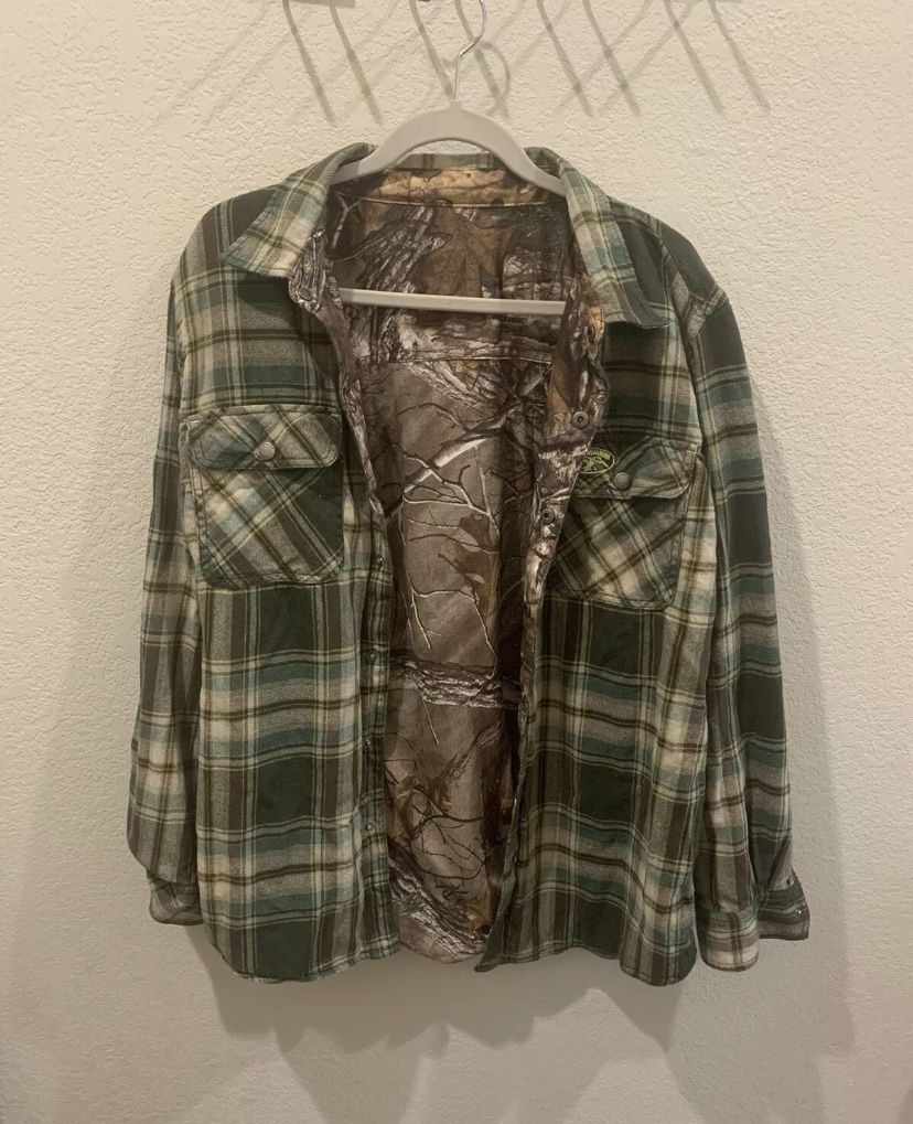 Duck Commander Reversible Plaid/Camouflage Flannel Button Down Shirt, Large