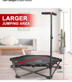 Foldable Mini Trampoline — One-Step Fold & Open, 42" Rebounder Trampoline for Adults & Kids, 450lbs Max Load, Adjustable T-Bar, Indoor & Outdoor Worko