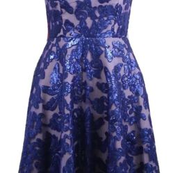 Sequins Blue Tan Prom Party Formal GB Dress S Worn Once