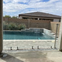 Glass Pool Fence, Semi-frameless, Brush Nickel Hardware