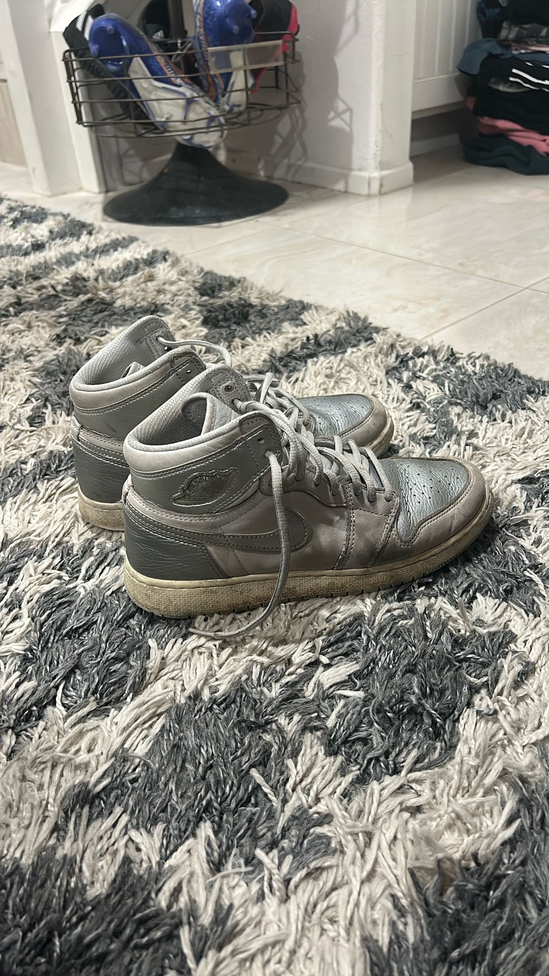 Nike Air Jordan’s High Tops, Silver 7Y