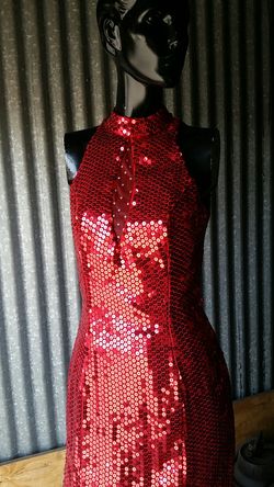 Vintage knee length red sequined cocktail dress