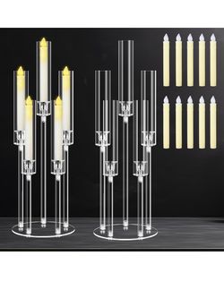 New 2 Sets 5 Arms Acrylic Candelabra Centerpieces for Tables, 27" Clear Candle Holder for Wedding Dinner Party and Home Decor,Candlesticks Holder wit