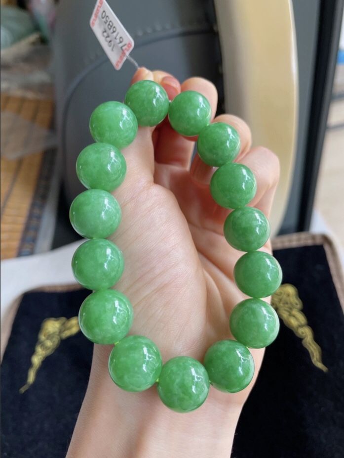 Natural Burmese Jadeite Bracelet 14.2mm — Full Green A Grade