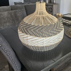 Pendant Light Rattan Boho Gray And White 