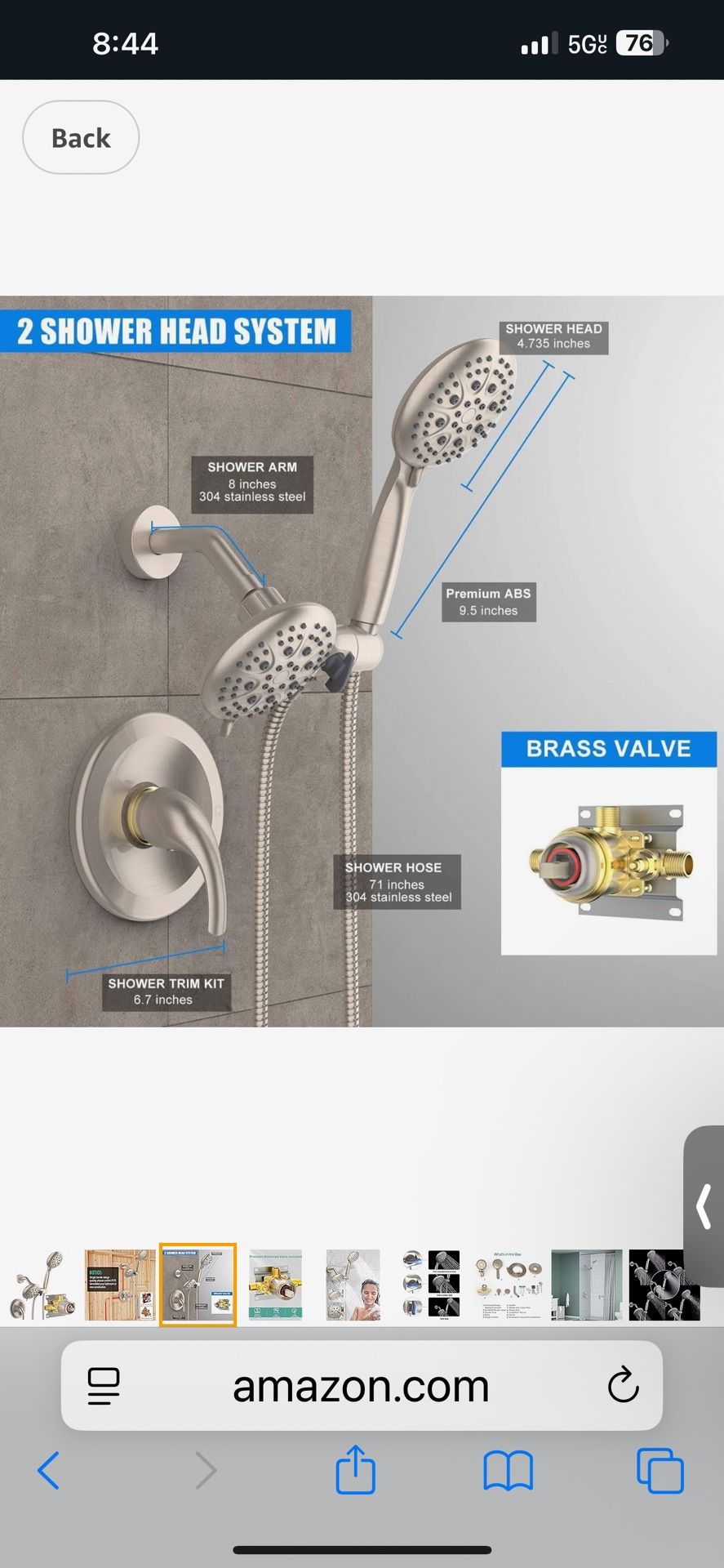 Shower System with Handheld Shower and Rain Shower Combo Set High Pressure 5-spray Dual 2 in 1C11