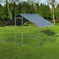 6x10ft Large Metal Chicken Coop, Upgrade Tri-Supporting Wire Mesh Chicken Run with Water-Resident, Anti-UV Cover