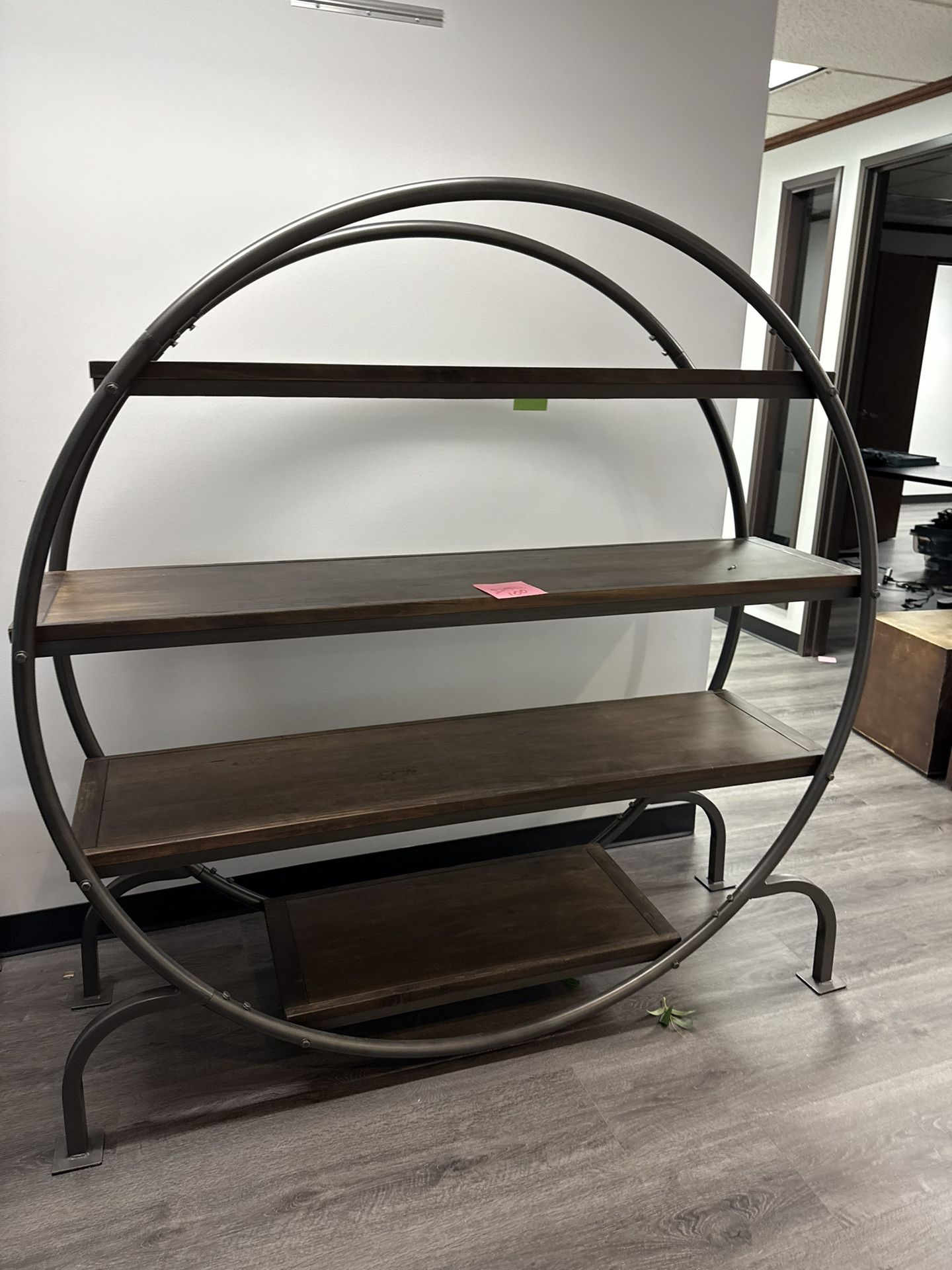 Industrial Circular Bookshelf – Metal Frame & Wood Shelves