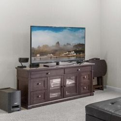 Traditional Espresso Wood TV Stand with Glass Doors