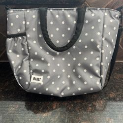 BUILT I Love Lunch Insulated Polyester Lunch Bag, Grey with White Dots