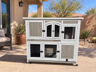 Rabbit Hutch & Guinea Pig Cage – 2-Story Pet House with Wheels