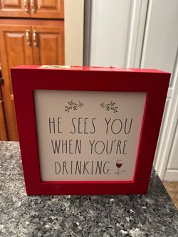 Funny Christmas Wine Sign Red Frame