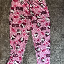Pink Heart Hello Kitty Fleece Pajama Bottoms