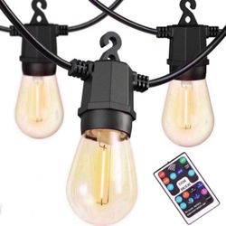 Outdoor String Lights 48Ft, Outdoor Lights Waterproof with 18 Shatterproof Bulbs, Personalized 8 Lighting Modes Remote Control Patio Lights for Patio 