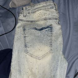 Rhinestone stacked jeans will negotiate