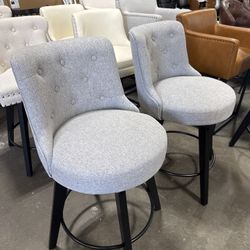 🪑 Modern Upholstered Counter / Bar Stools – Set of 2 (Light Gray)