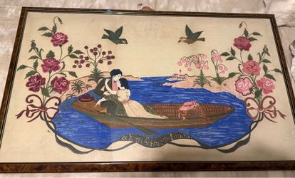 Greek Canvas Painting Fresno Armenian artist  The Boat of Happiness.  27 x 46 inches