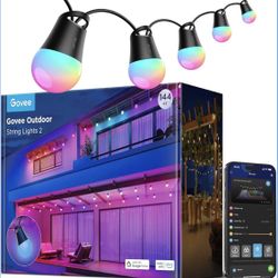 Govee Smart Outdoor String Lights 2, 144ft Outdoor Lights with Dimmable Warm White LED Bulbs, 47 Scene Modes for Patio, Backyard, Balcony, IP65 Waterp