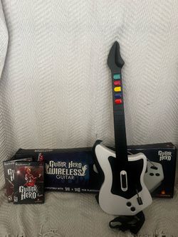 PS2 Guitar Hero Wireless Guitar W/ Games - NO DONGLE