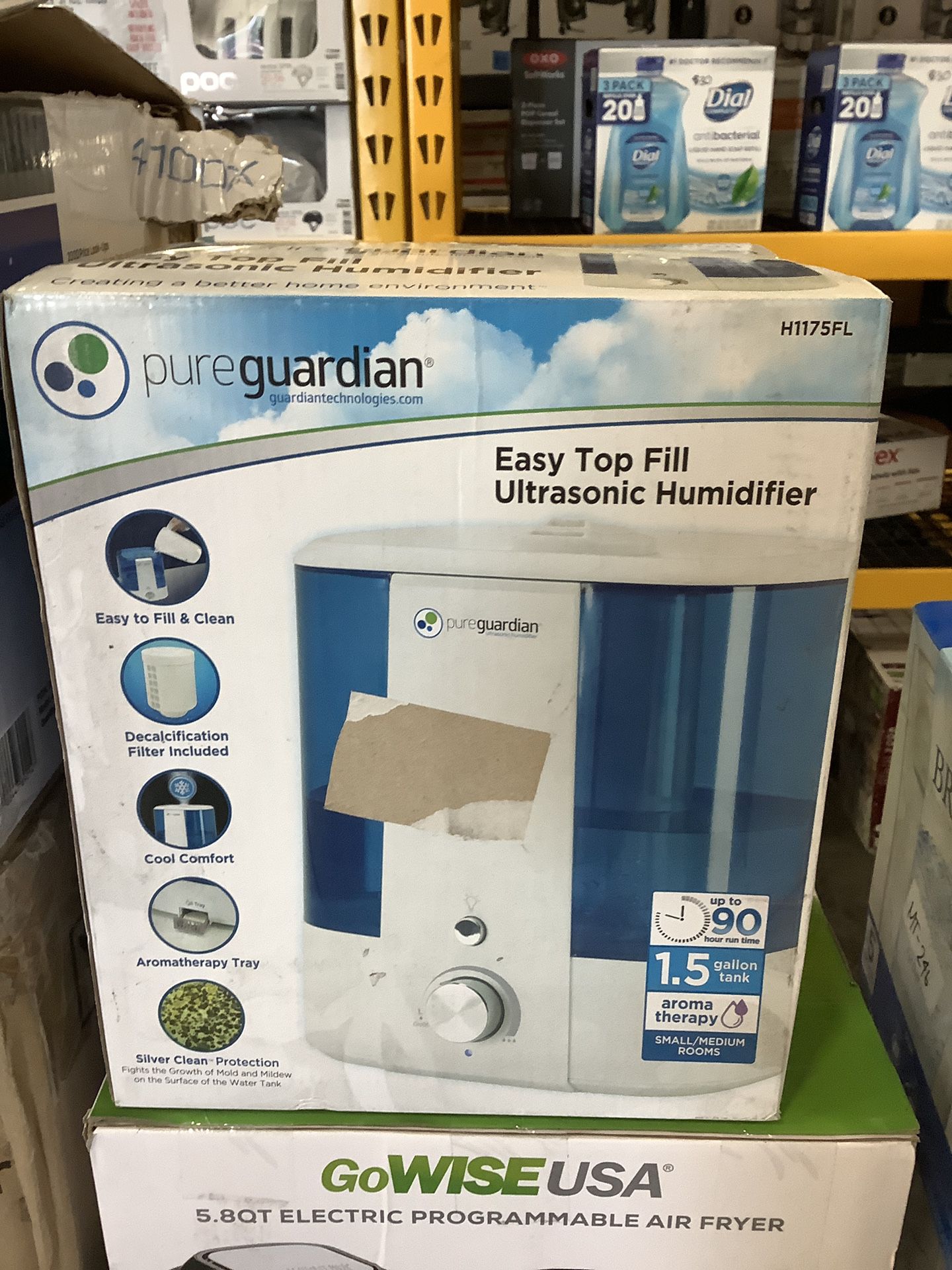 PureGuardian H1175FL Top Fill Ultrasonic Humidifier Cool Mist with Aroma Tray & Bonus Decalcification Filter, 1.5 Gallon
