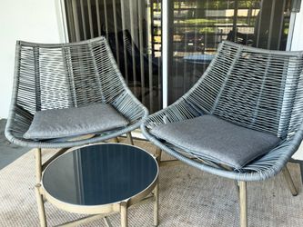 3-Piece Outdoor Patio Conversation Set – 2 Rope Chairs + Glass Table
