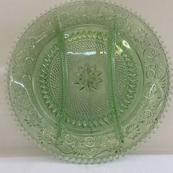 Vintage Tiarra Glass Green Chantilly Serving Platter