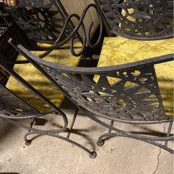 4 Wrought Iron Flower Chairs Vintage 