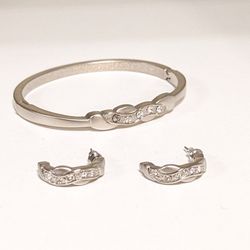 Women's Fashion Jewelry Set - Earrings & Bracelet Set - 3 Piece, Silver Colored