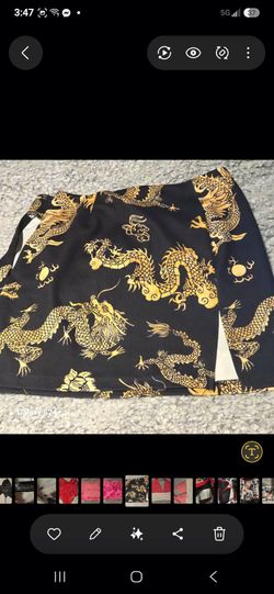 Black and Gold Dragon Print Mini Skirt