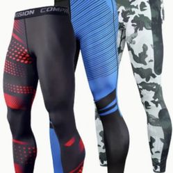 New ! 3pcs Men's Size M Breathable Sports Base Compression Leggings