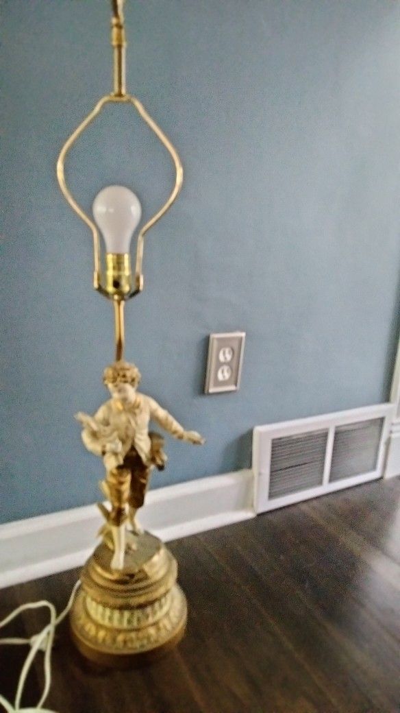 Vintage Figural Boy Holding Nest Lamp 