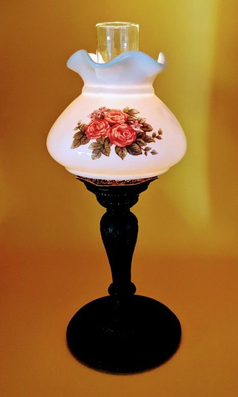 Vintage Wooden Base, Glass And Porcelain Fairy Light