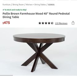 Pollie Brown Farmhouse Wood 48" Round Pedestal Dining Table