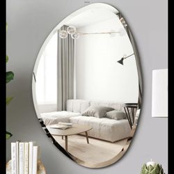 NeuType Wall Mirror 36"x 24" Stone Mirror Beveled Edge Frameless Mirror 