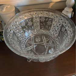 Vintage McKee Pressed Glass Early American Pressed Glass / EAPG Snappy Clear 3-Footed Compote Fruit Centerpiece Bowl