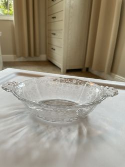 Etched Glass Bowl with Floral Design