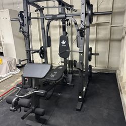 Smith Machine 1001 w/Bench Attachment | 230lb Bumpers Olympic Weights | 7ft Olympic Bar | Gym Equipment | FREE DELIVERY🚚 