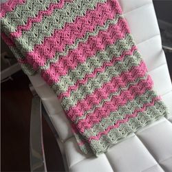 Large  Crochet Afghan 70x70 Inches In a Chevron Pattern