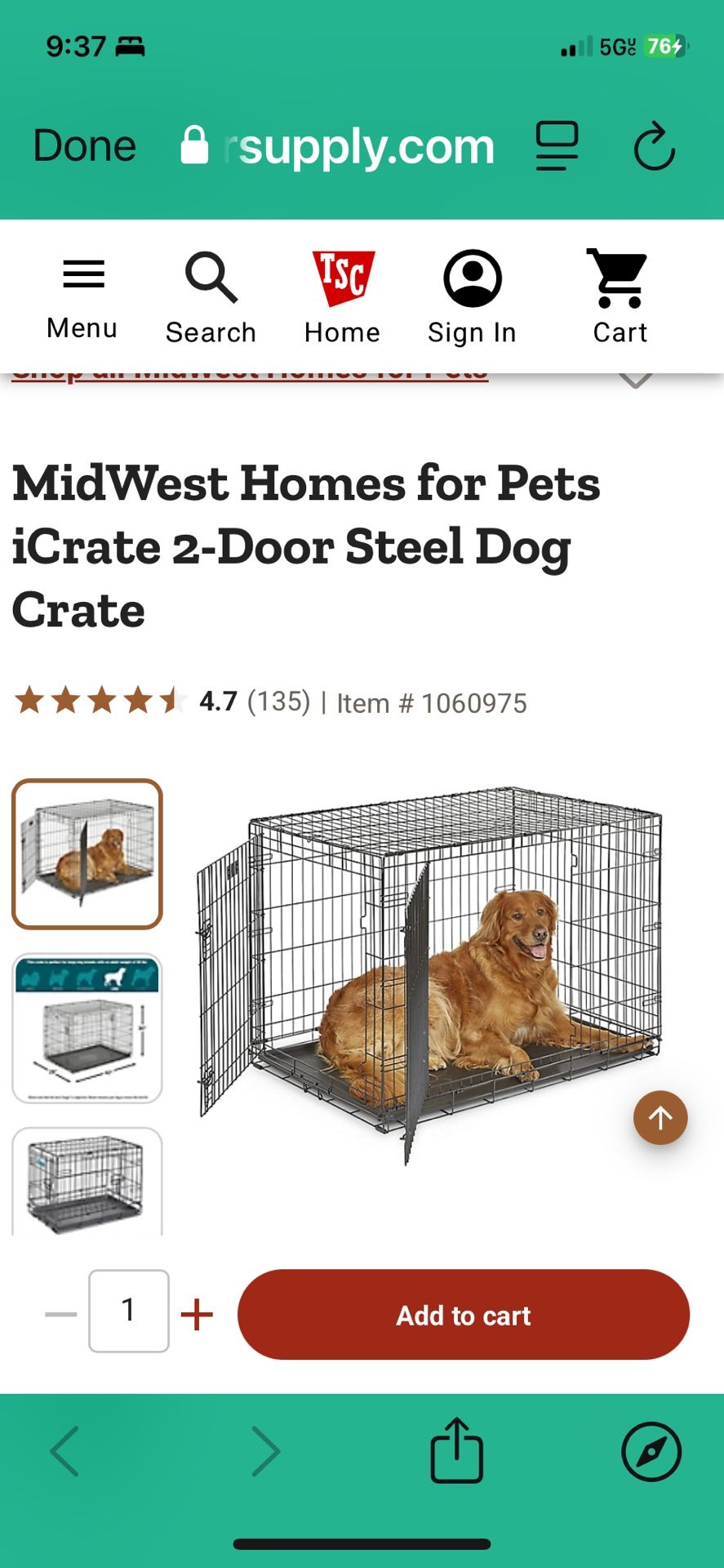 Retriever 2-Door Metal Wire Pet Crate$75 OBO