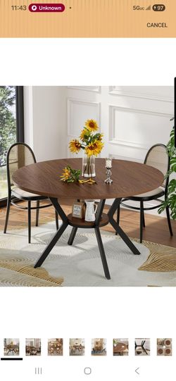 Round Dining Table Set Farmhouse 42 Inch Kitchen Table with Storage Shelf