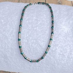Silver and green choker handmade
